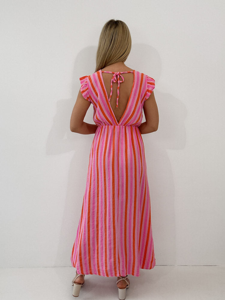"Pianosa Stripes" Maxikleid aus Musselin - rosa/orange