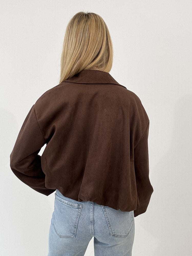 "Mona" weiche Jacke in Velourleder Optik - chocobraun