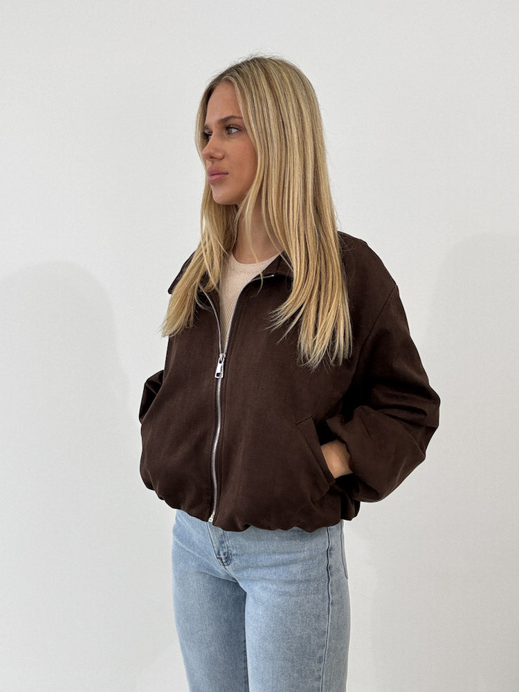 "Mona" weiche Jacke in Velourleder Optik - chocobraun