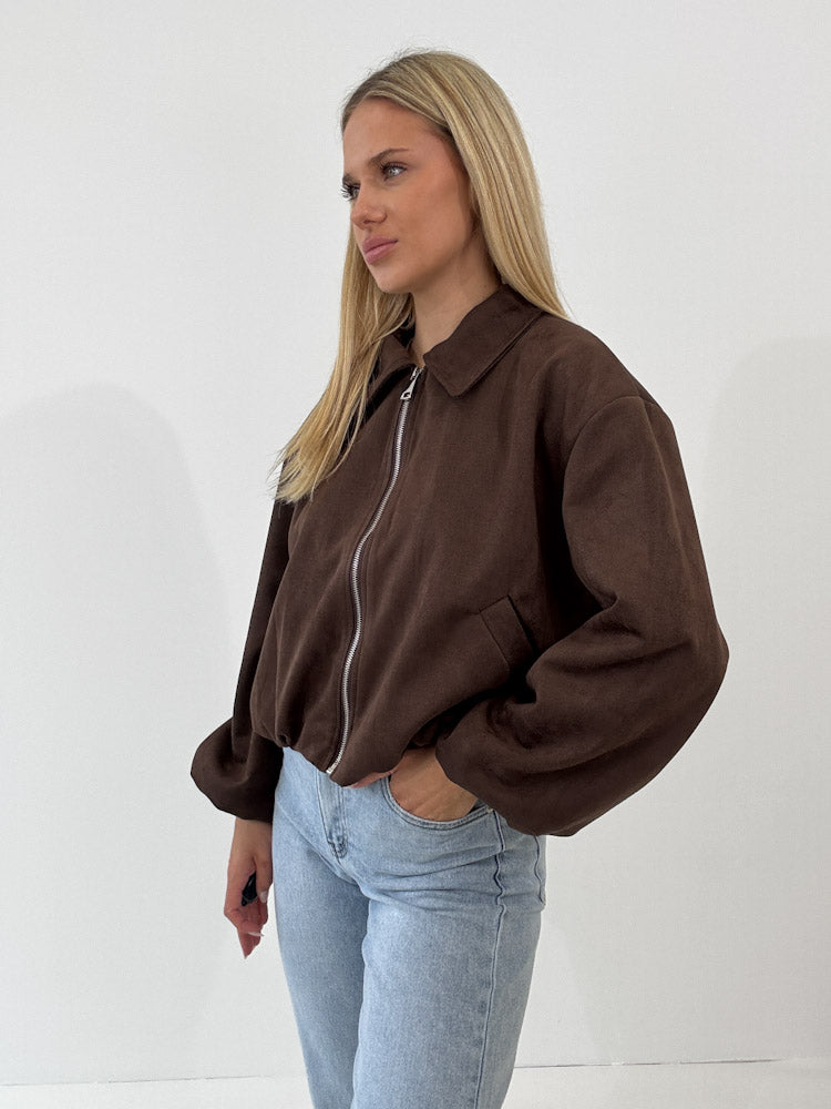 "Mona" weiche Jacke in Velourleder Optik - chocobraun