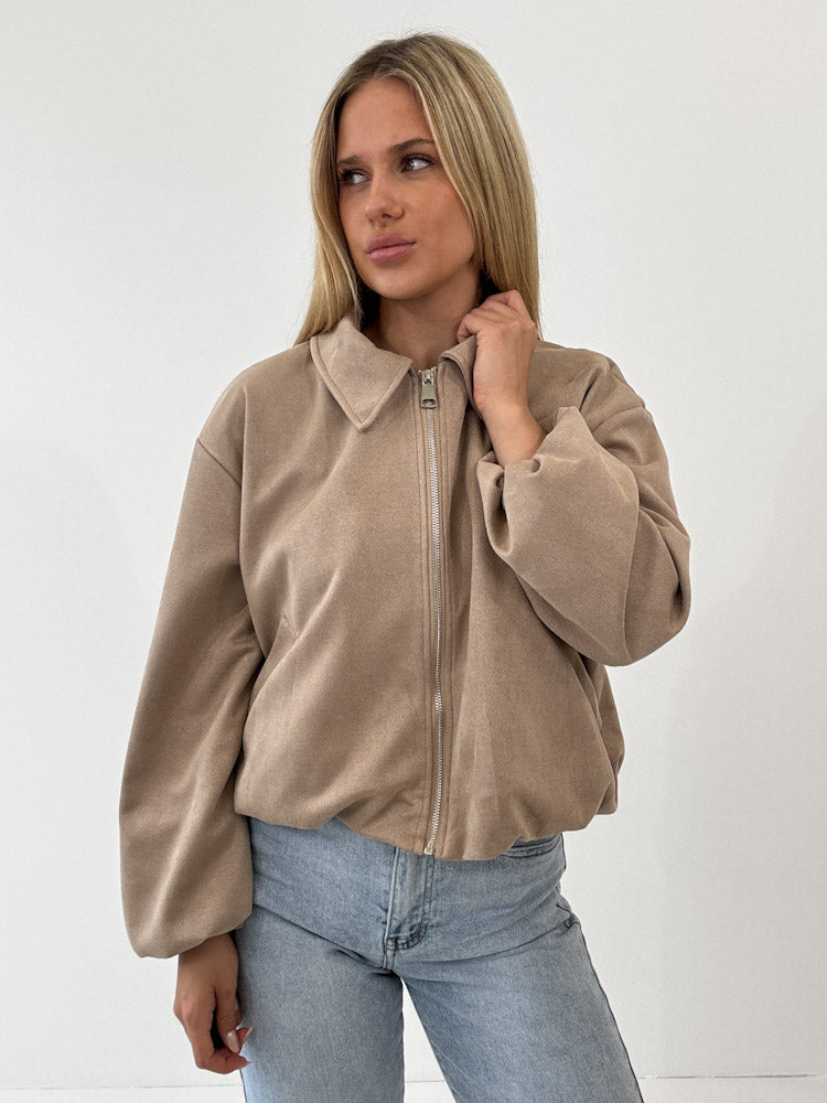 "Mona" weiche Jacke in Velourleder Optik - mocca