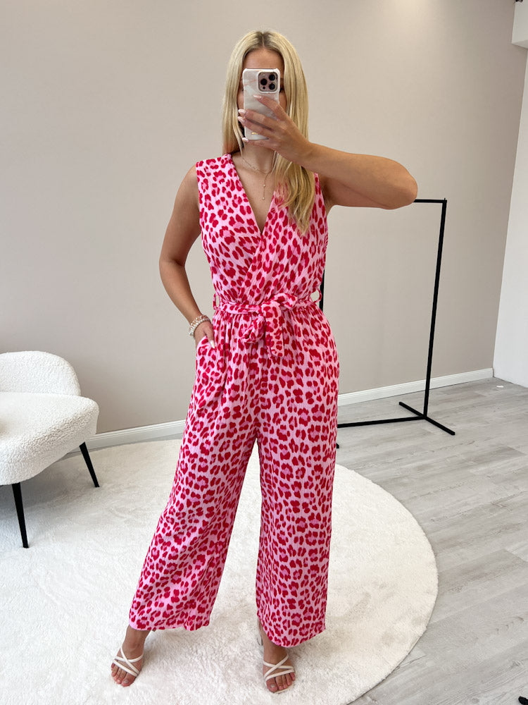 "Waffle Lea" Leo Jumpsuit aus Musselin - rosa/rot