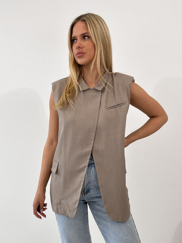 "Veloria" elegante Blazerweste - mocca