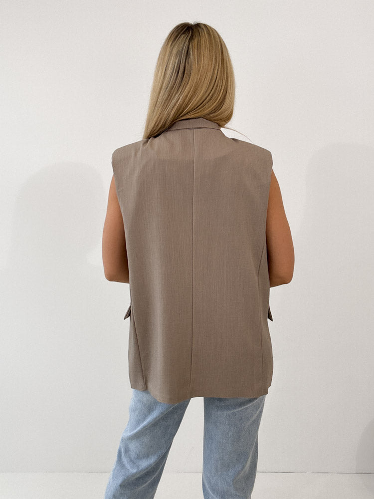 "Veloria" elegante Blazerweste - mocca