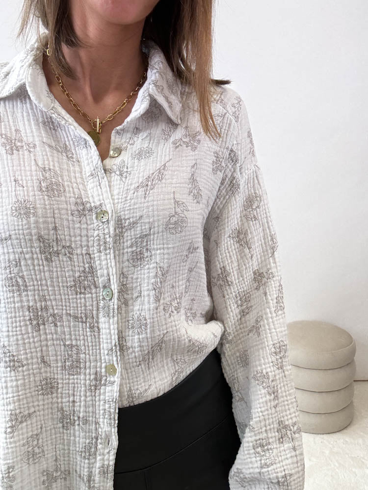 "Musselin Fleur Maxi " lange Oversize Bluse - grau