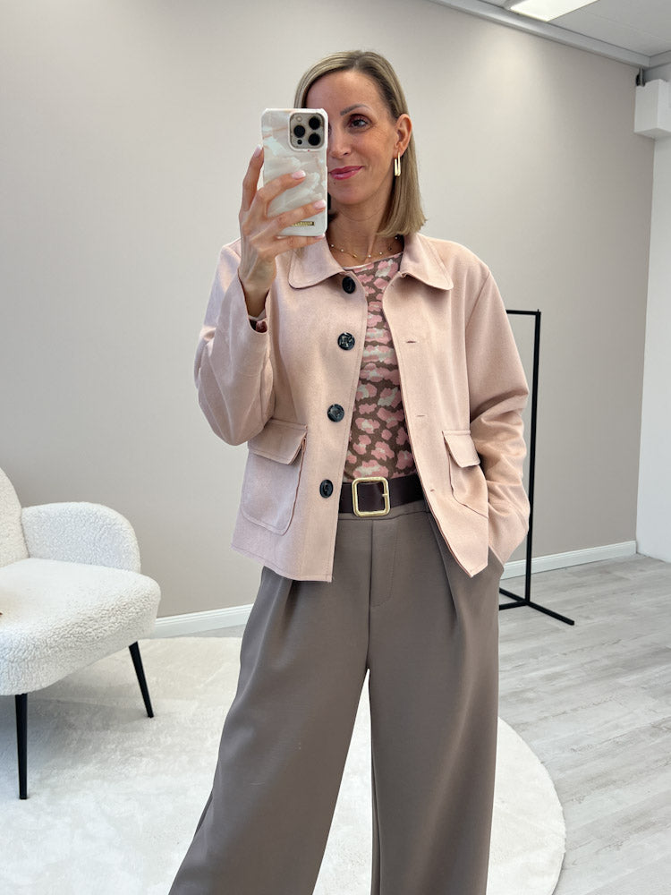 "Nelli" weiche Jacke in Velourleder Optik- puderrosa
