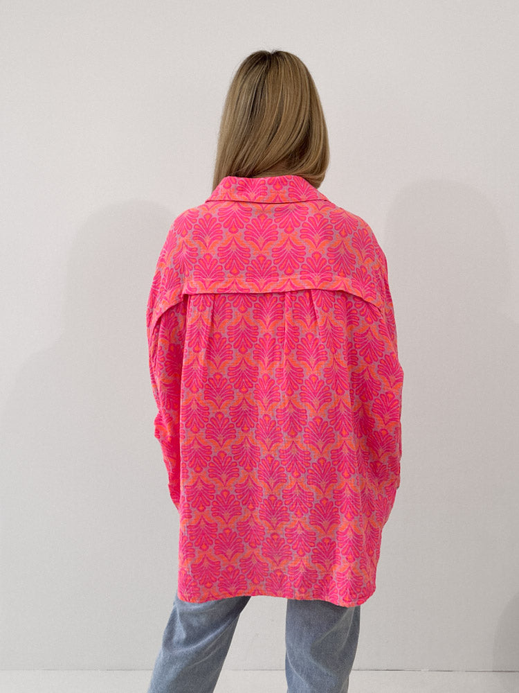 "Musselin Tropical" Bluse aus Baumwolle - pink/ orange