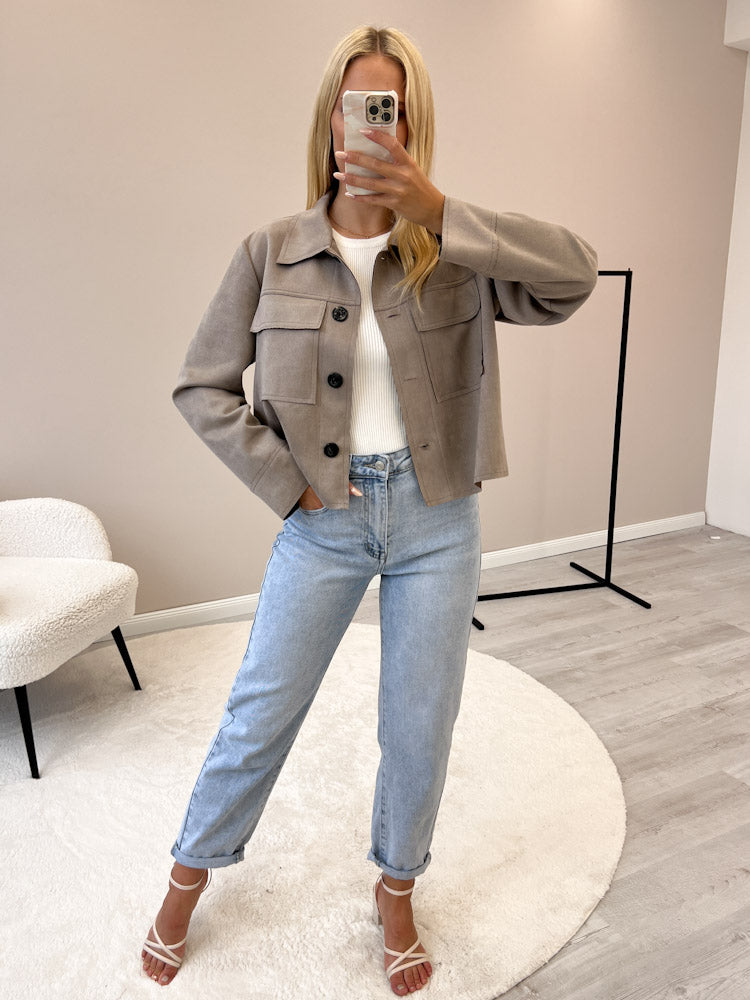 "Nelli 2.0" Jacke in Velourleder Optik - mocca