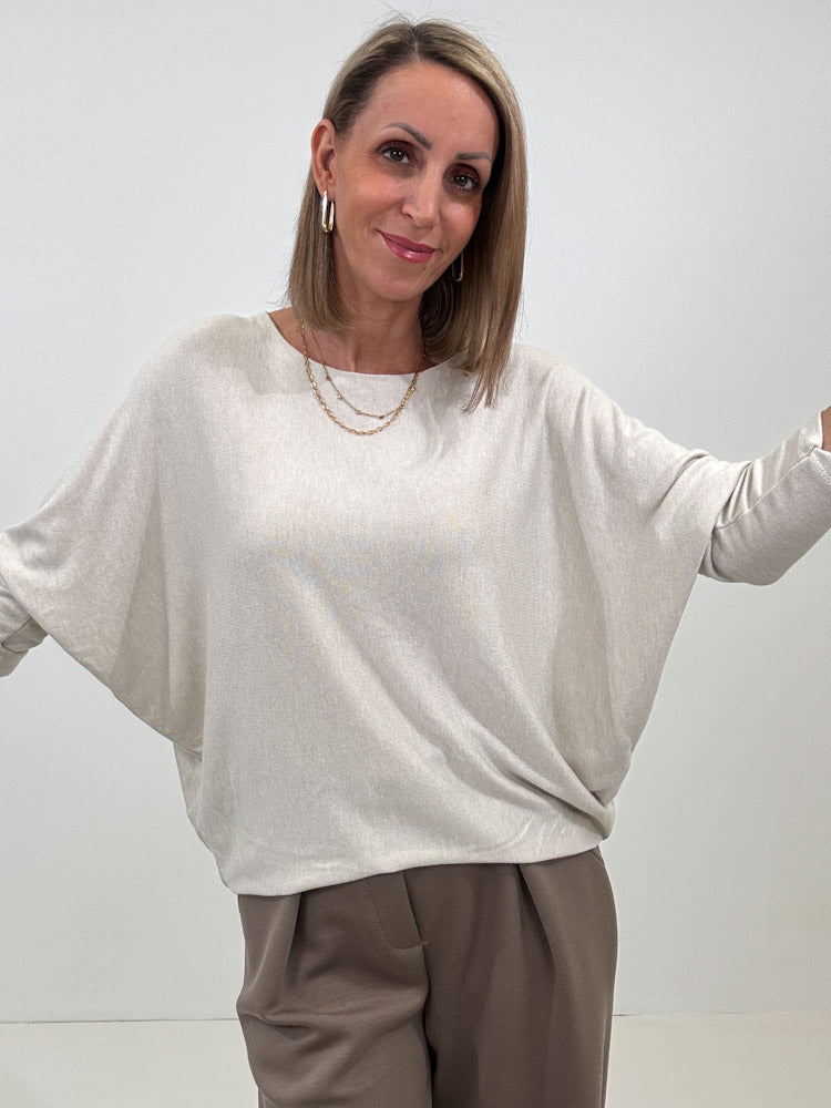 "Soft" weiches Longshirt aus Viscose & Lana Wolle - hellbeige
