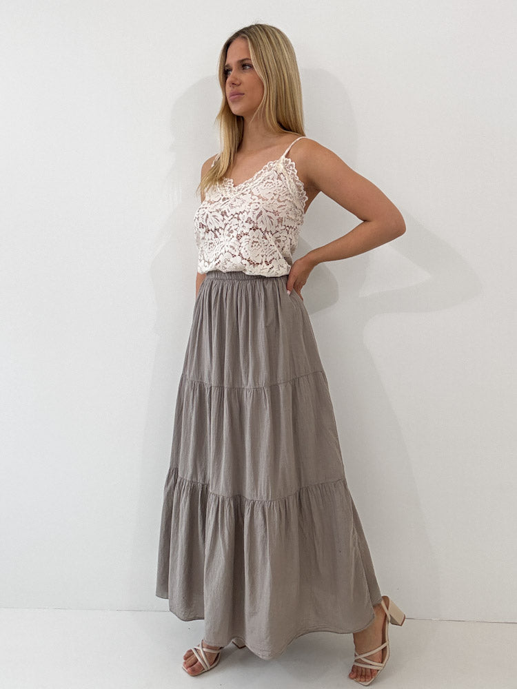 "Lune Skirt" langer Rock aus Baumwolle - mocca