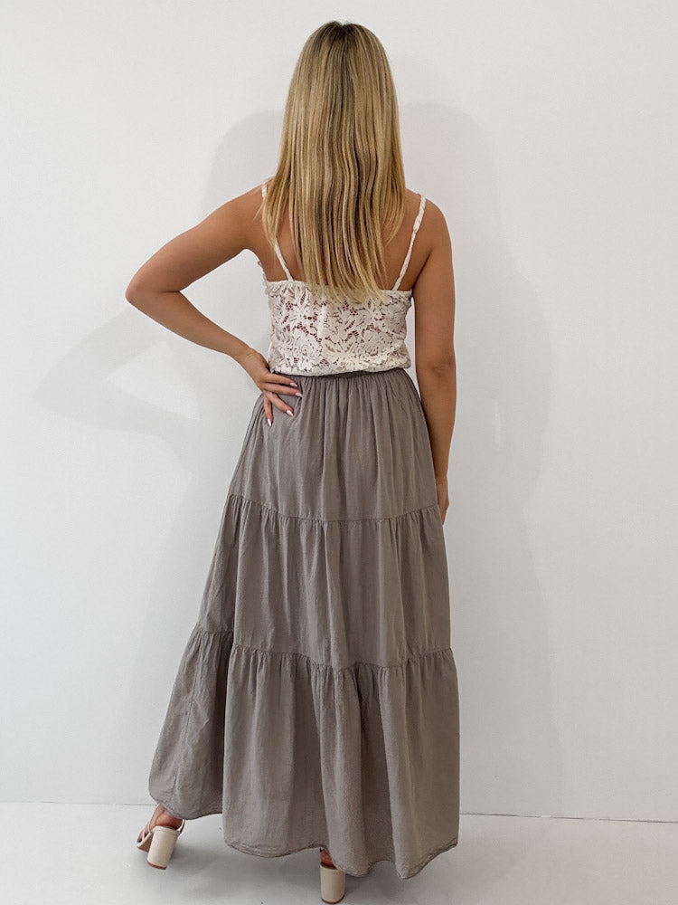 "Lune Skirt" langer Rock aus Baumwolle - mocca