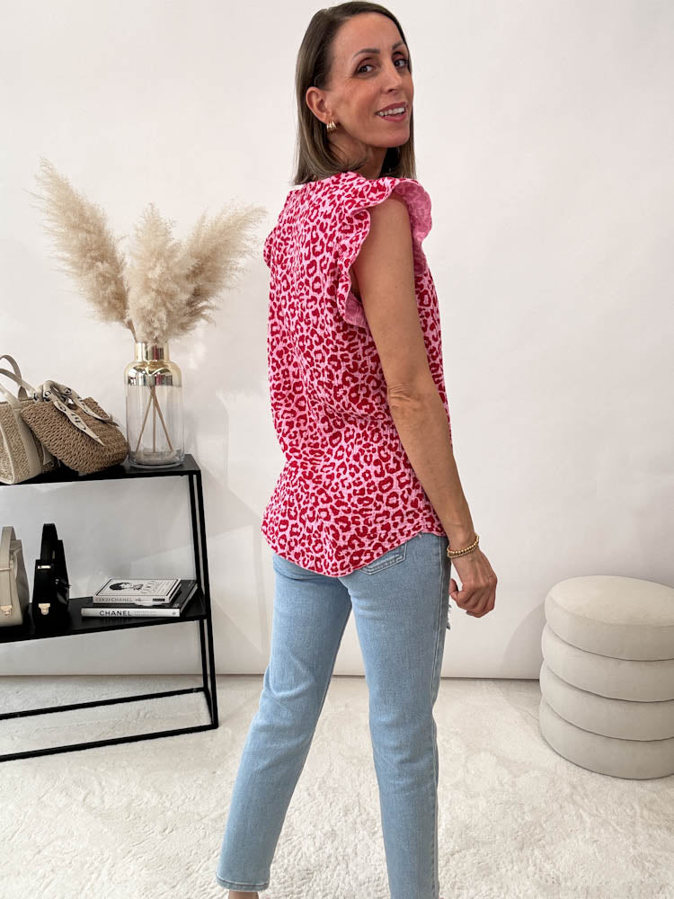 "Waffle" Musselin Top aus Baumwolle - rot/rosa