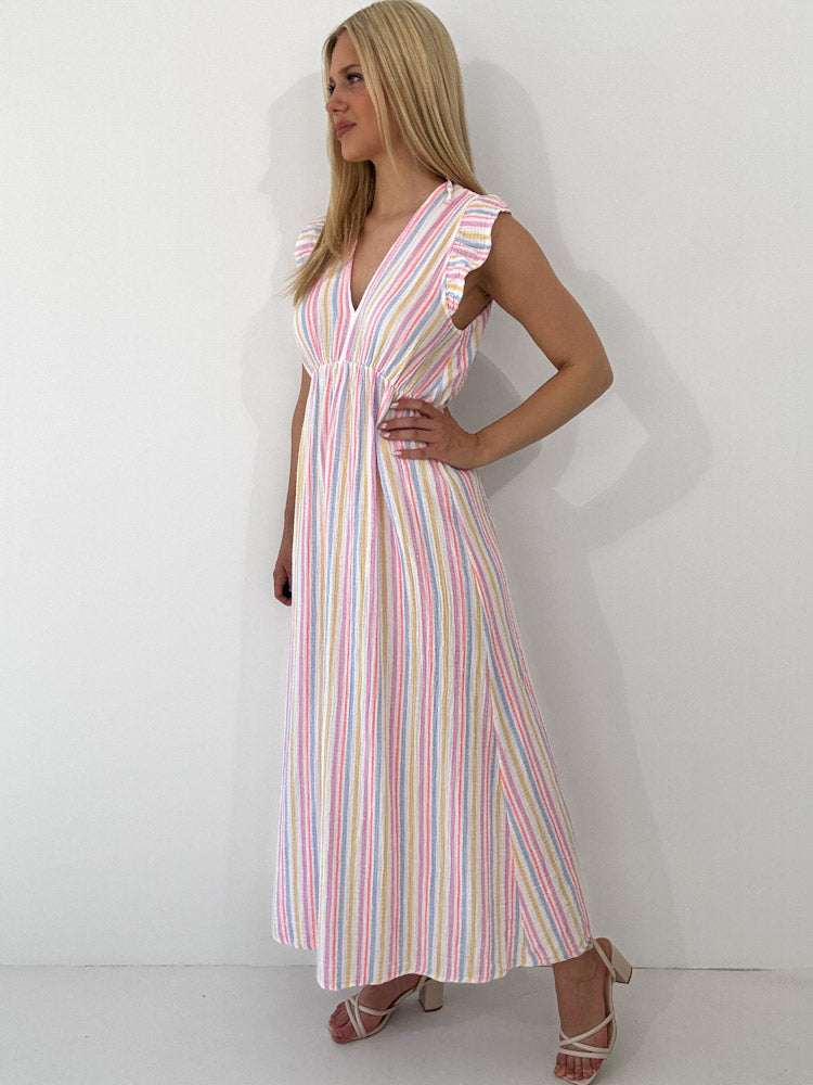 "Pianosa Little Stripes" Maxikleid aus Musselin - weiß