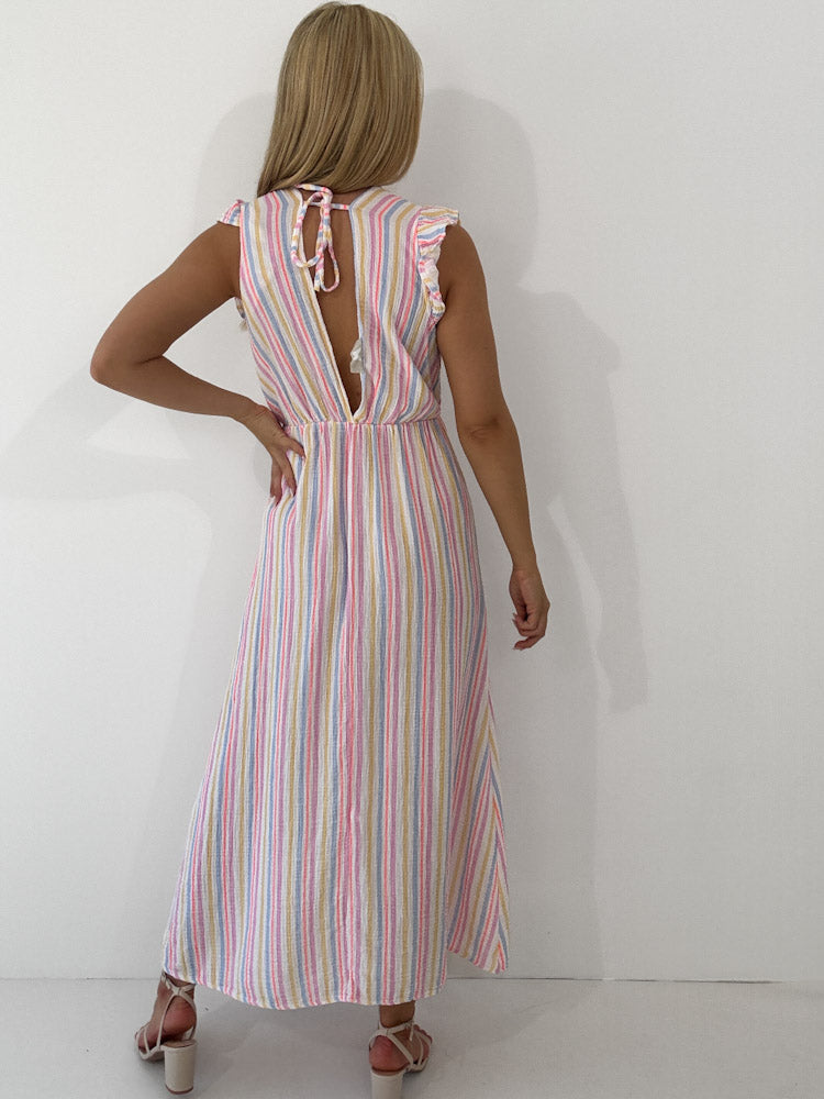 "Pianosa Little Stripes" Maxikleid aus Musselin - weiß