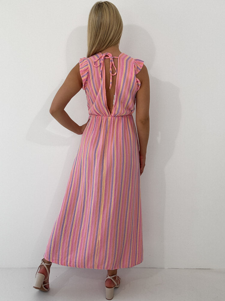 "Pianosa Little Stripes" Maxikleid aus Musselin - rosa