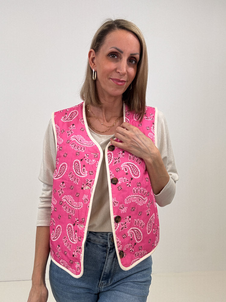 "Cutie Paisley" süße Teddy Weste mit Wendeoption - creme/ rosa