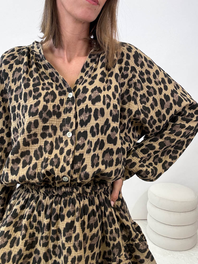 "Waffle Leo" Jumpsuit aus Musselin - camel