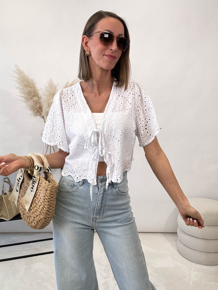 "Boho Bow" Bluse mit Schleifen - weiß