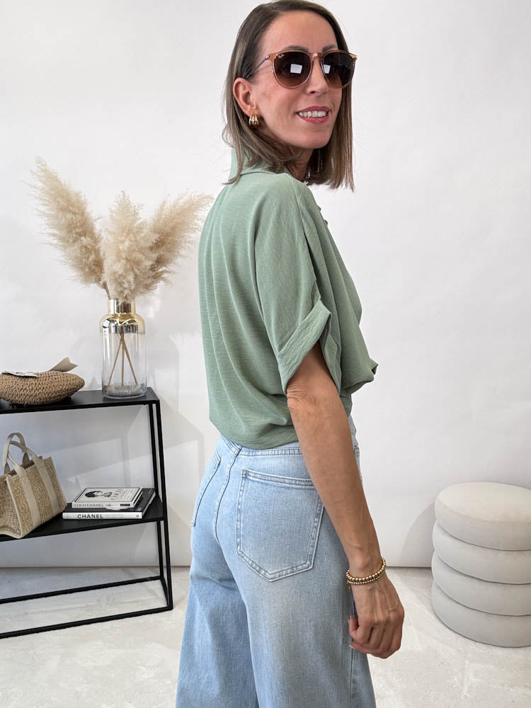 "Sunshine" kurze Bluse - matcha