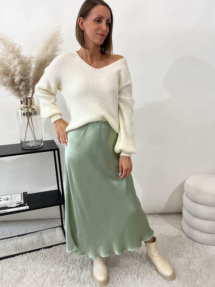 "Silky Maxi" langer viscose Rock - matcha green