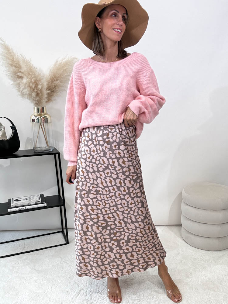 "Silky Leo Maxi" Rock aus Viskose - grau/rosa