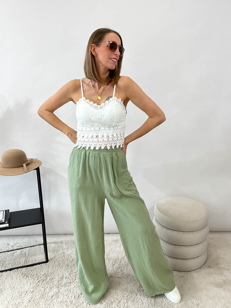 "Leah" Crop Top Lace - weiß