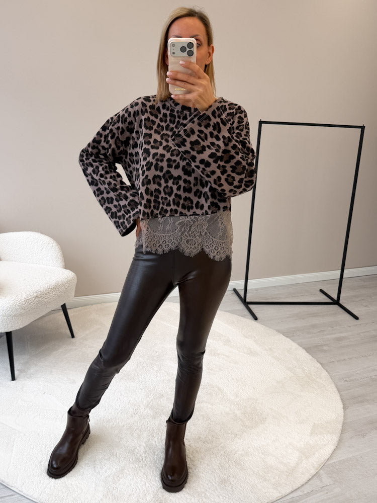 "Faro Leo Lace" stylisches Sweatshirt mit Spitzendetails - mocca