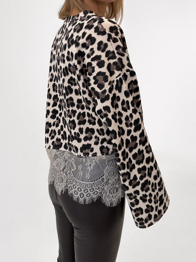 "Faro Leo Lace" stylisches Sweatshirt mit Spitzendetails - beige