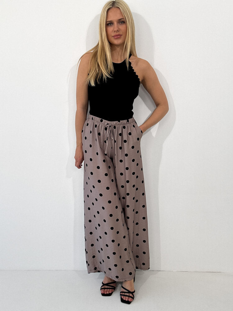 "Milano Dots" weiche Hose aus Viscose - mocca/schwarz