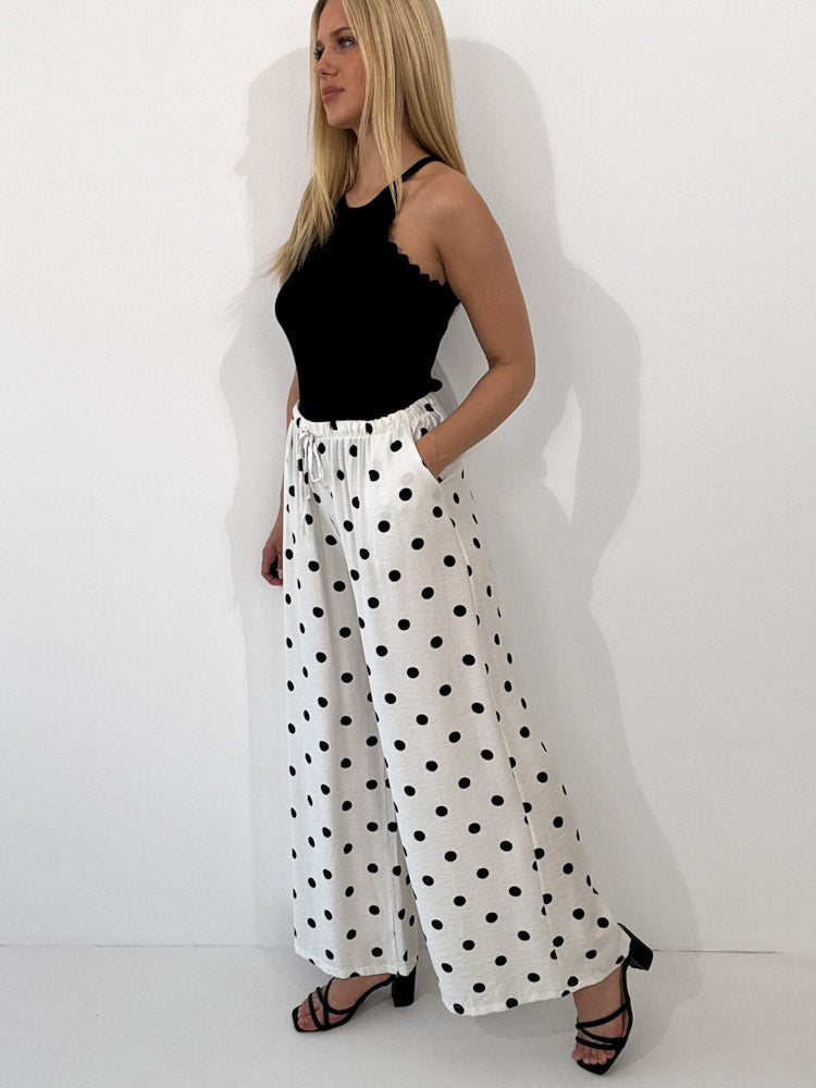 "Milano Dots" weiche Hose aus Viscose - weiß/schwarz