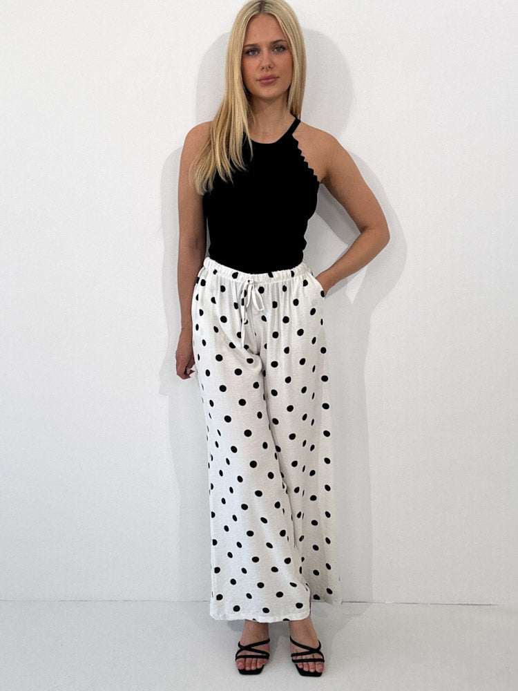 "Milano Dots" weiche Hose aus Viscose - weiß/schwarz