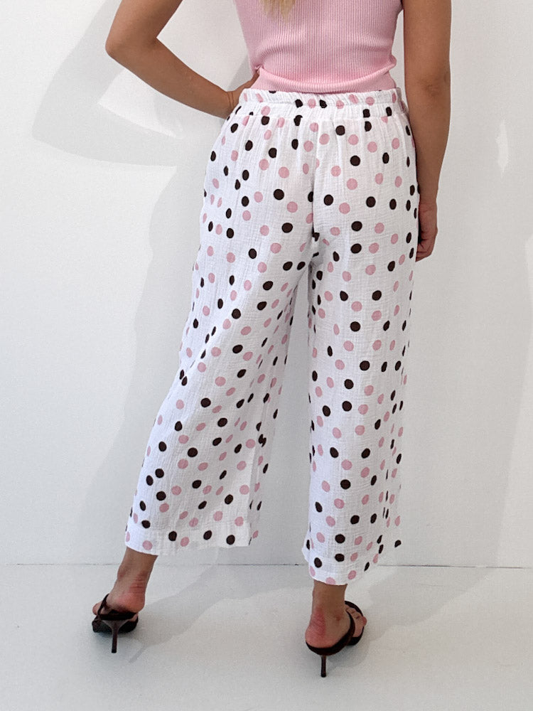 "Waffle Culotte Dots" Hose aus Musselin - weiß