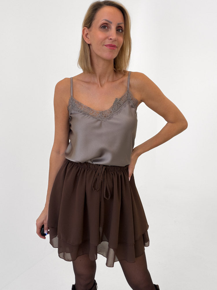 Lace Top mit weicher Spitze - mocca