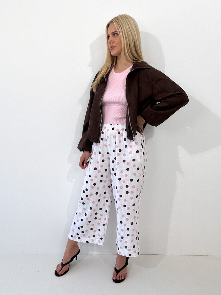 "Waffle Culotte Dots" Hose aus Musselin - weiß