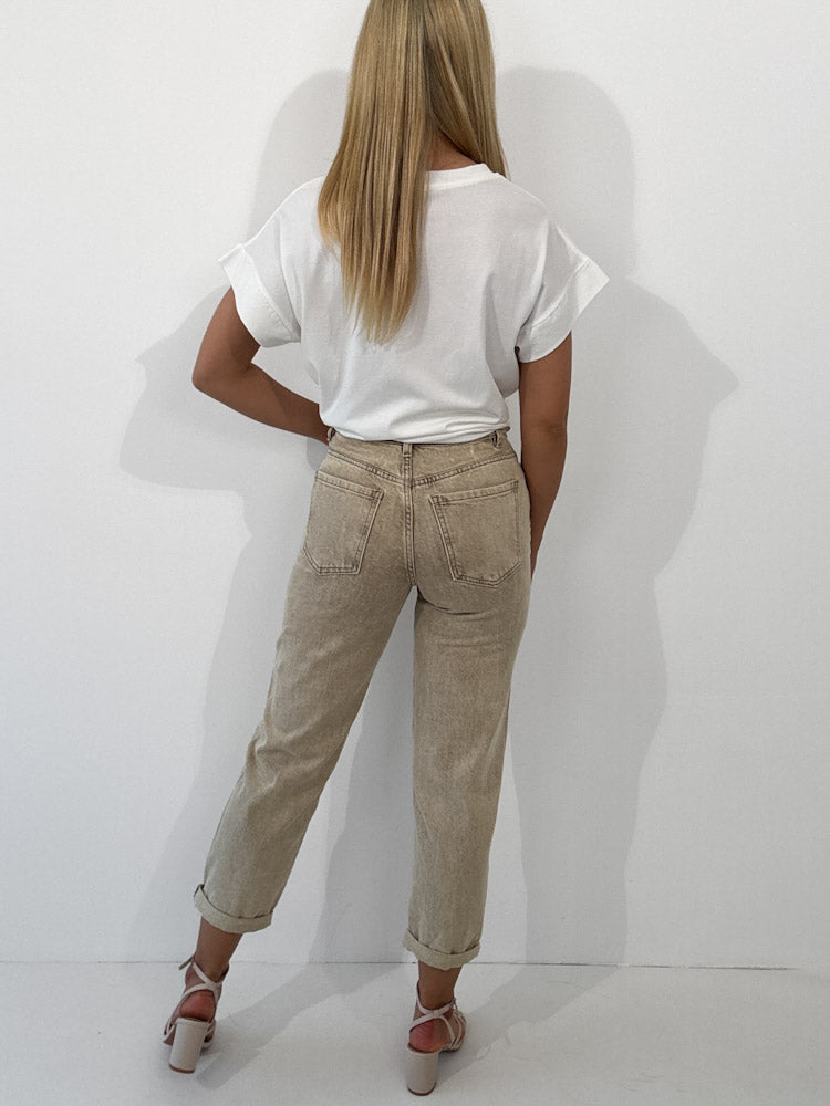 "Mom Beige" Old Mom Fit Jeans - washing beige