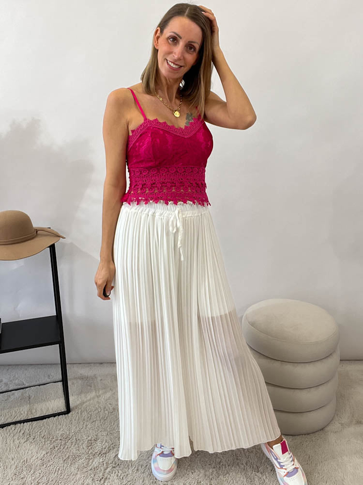 Plissee Culotte Hose - weiß