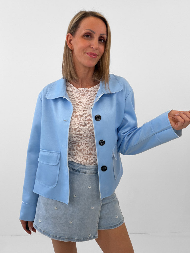"Nelli" weiche Jacke in Velourleder Optik - sky blue