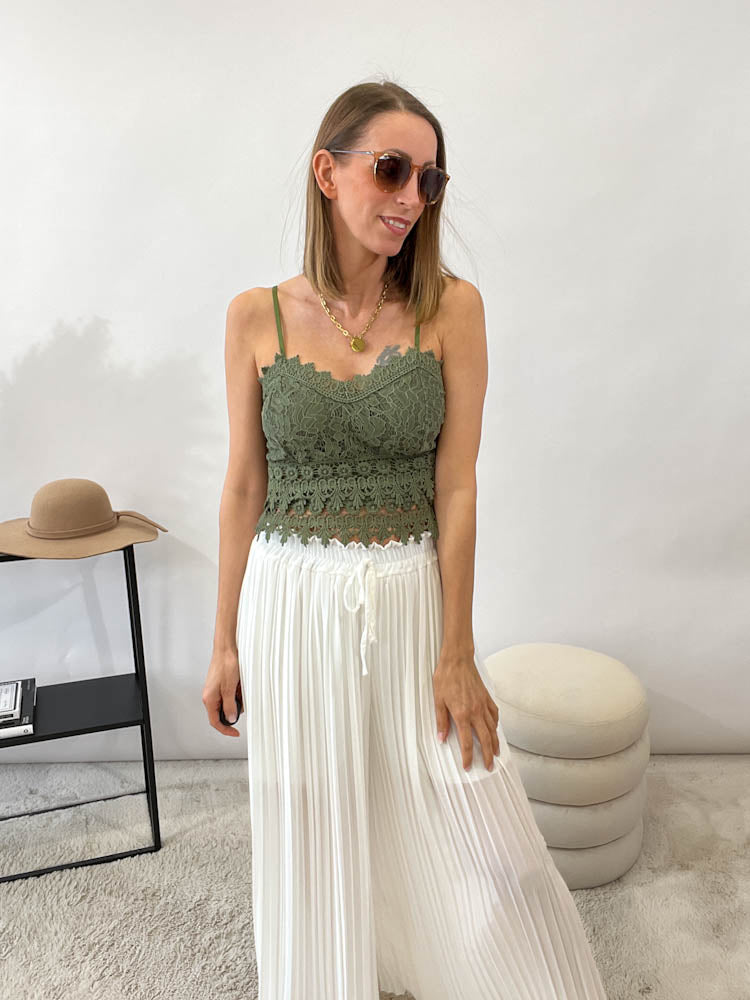 Plissee Culotte Hose - weiß