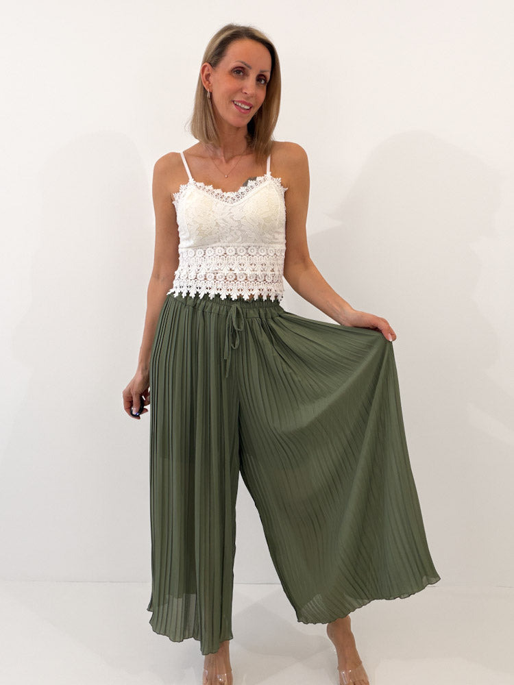 Culotte Plissee Hose - khaki
