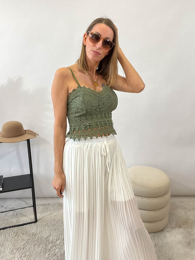 Plissee Culotte Hose - weiß