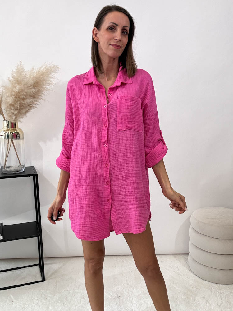 "Waffle Shirt" Bluse aus Musselin - pink