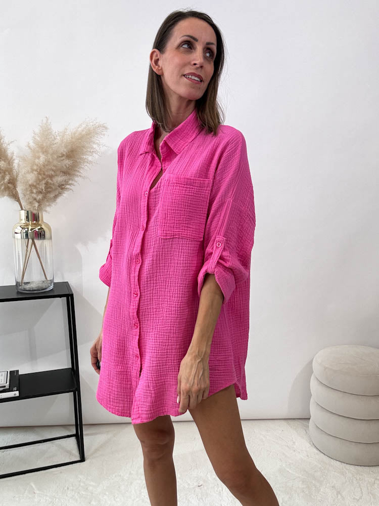 "Waffle Shirt" Bluse aus Musselin - pink