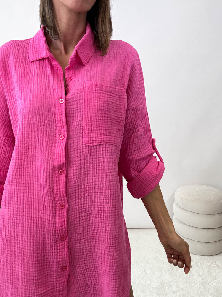 "Waffle Shirt" Bluse aus Musselin - pink