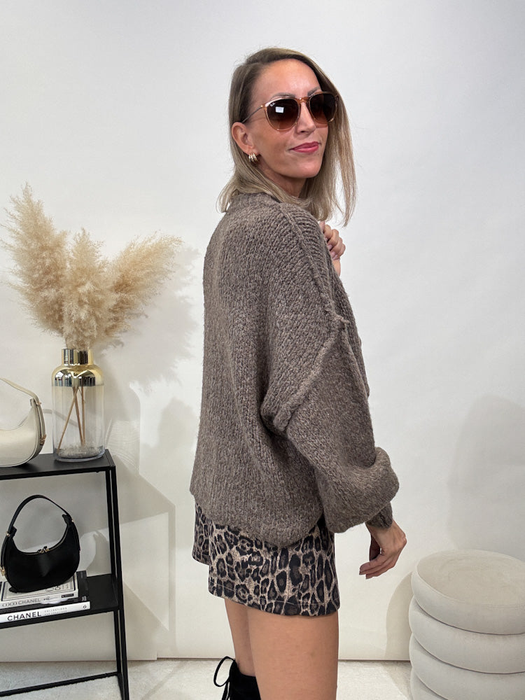 "Cozy Button Mini" kuscheliger Cardigan - braun
