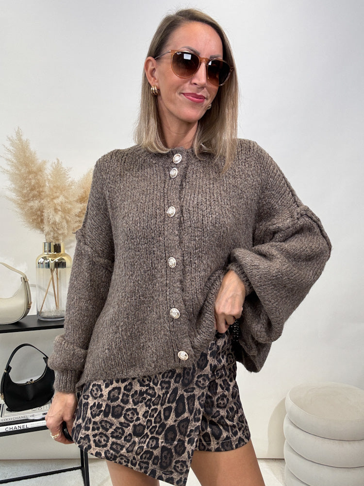 "Cozy Button Mini" kuscheliger Cardigan - braun