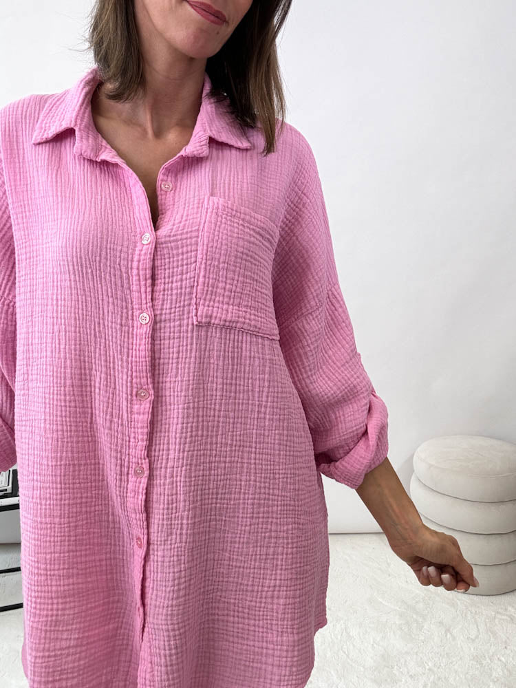 "Waffle Shirt" Bluse aus Musselin - bubble gum
