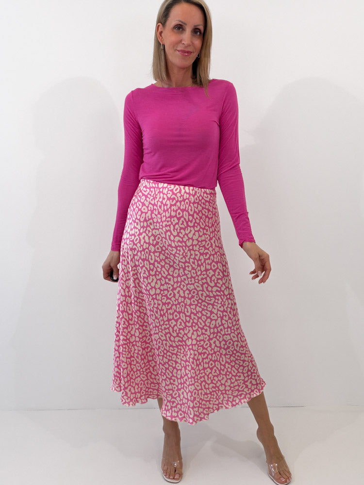 "Silky Leo Midi" Rock aus Viskose - pink/beige