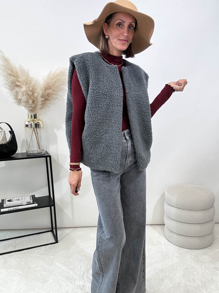 "Teddy Vest" süße Teddy Weste - grau