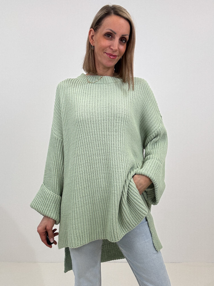 Strickpullover mit Schlitz - mint