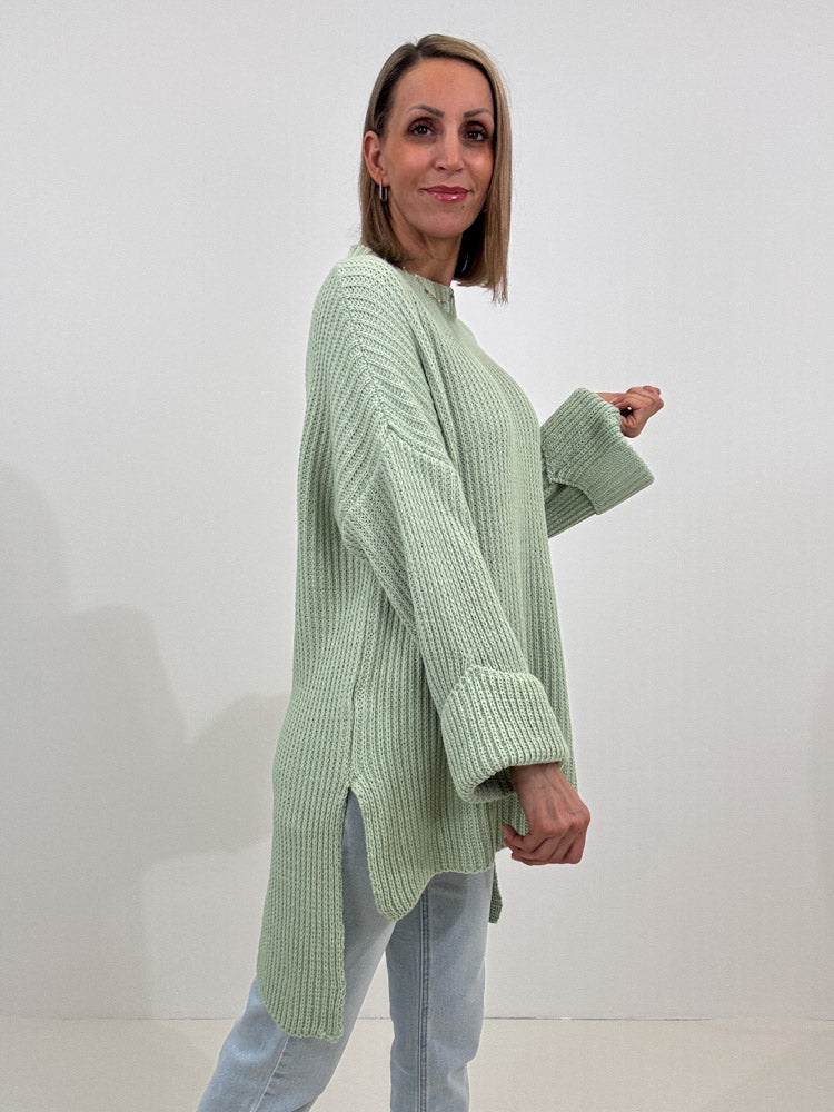 Strickpullover mit Schlitz - mint
